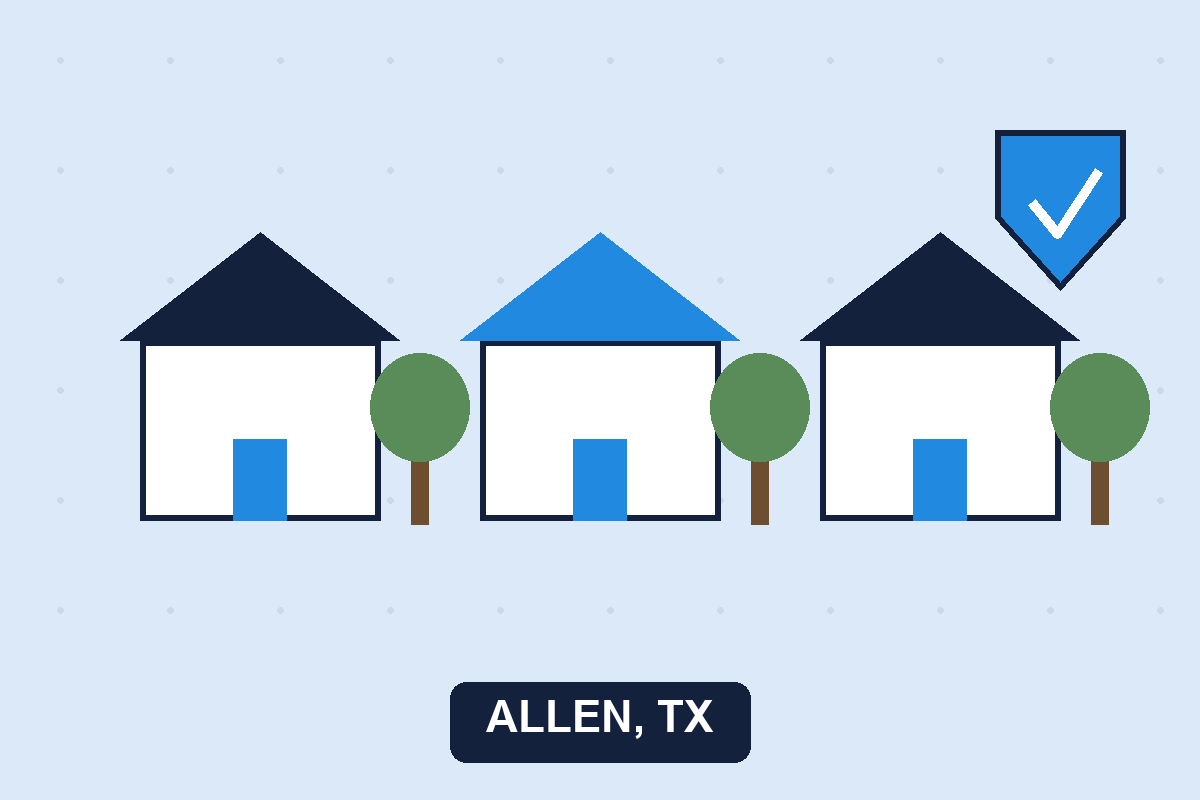 Pest control Allen TX illustration of suburban Allen homes protected by a shield