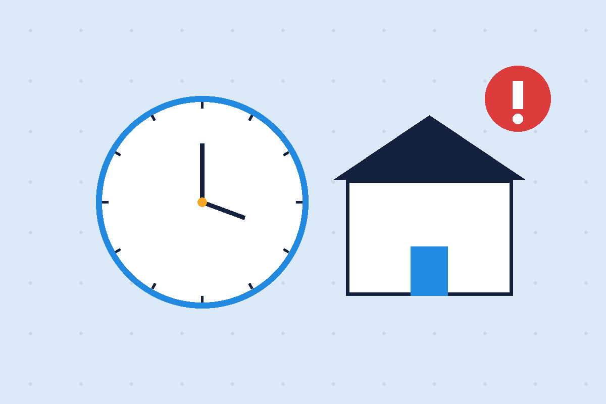 24 hour emergency pest control Dallas TX illustration of a clock, home, and alert icon