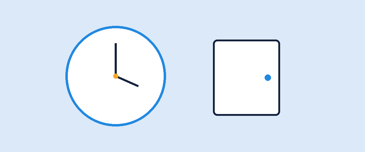 Illustration of a clock and a front door showing how long after pest control you can go inside