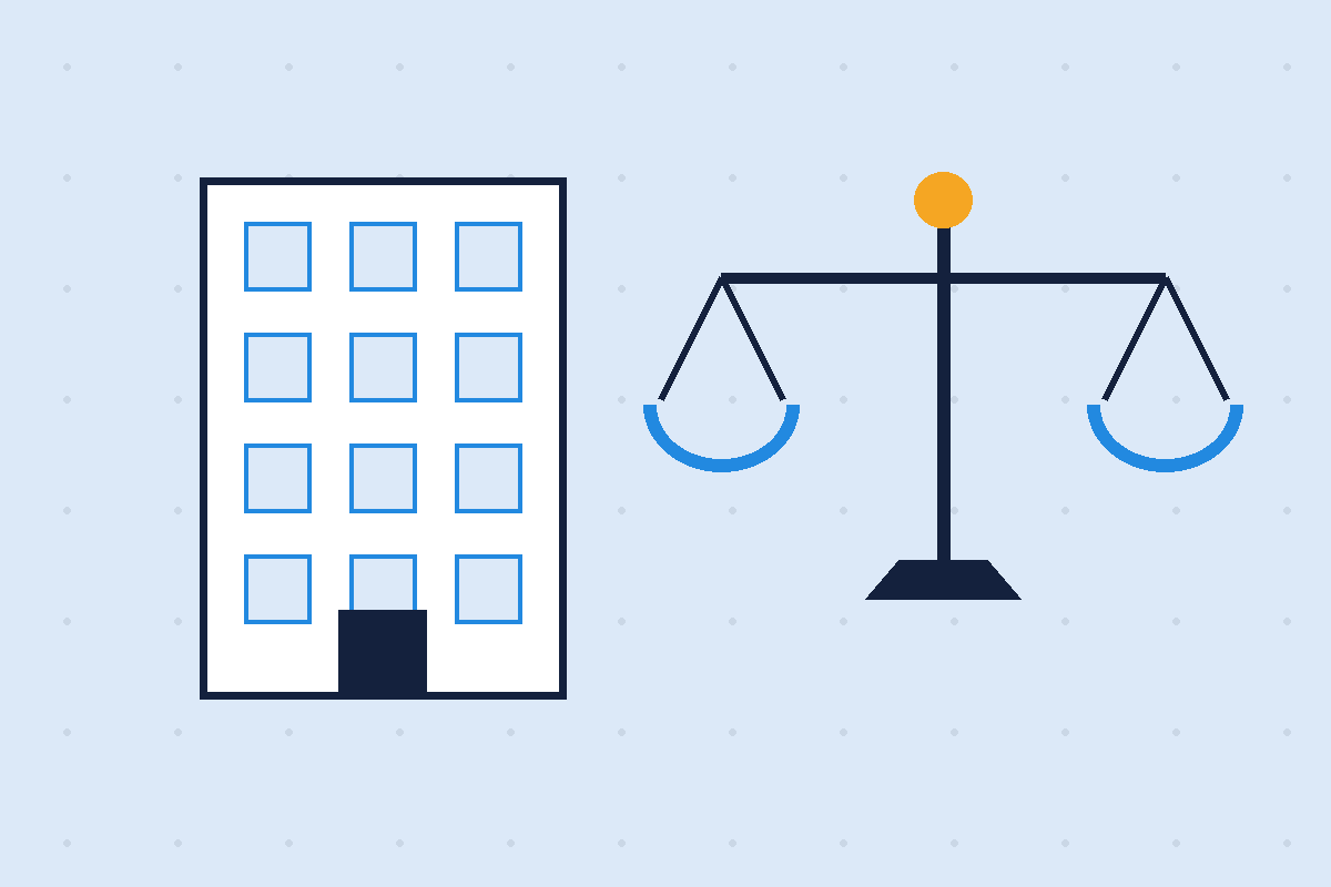 Are landlords responsible for pest control illustration of an apartment building and scales
