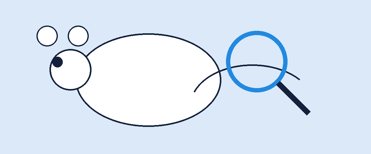 Mouse pest control illustration showing a mouse being identified with a magnifying glass