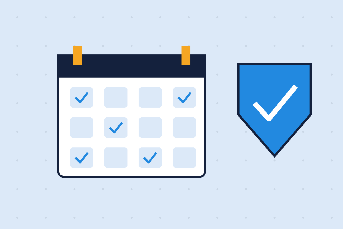 Quarterly pest control plan Dallas TX illustration of a service calendar and protection shield