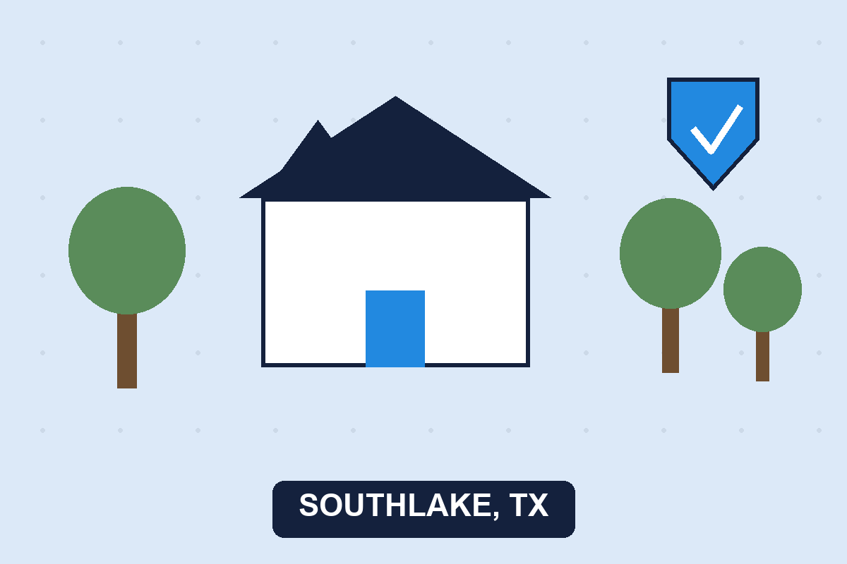 Pest control Southlake TX illustration of a large Southlake estate home among mature trees