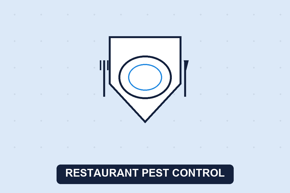 Restaurant pest control Dallas TX illustration of a plate, utensils, and shield