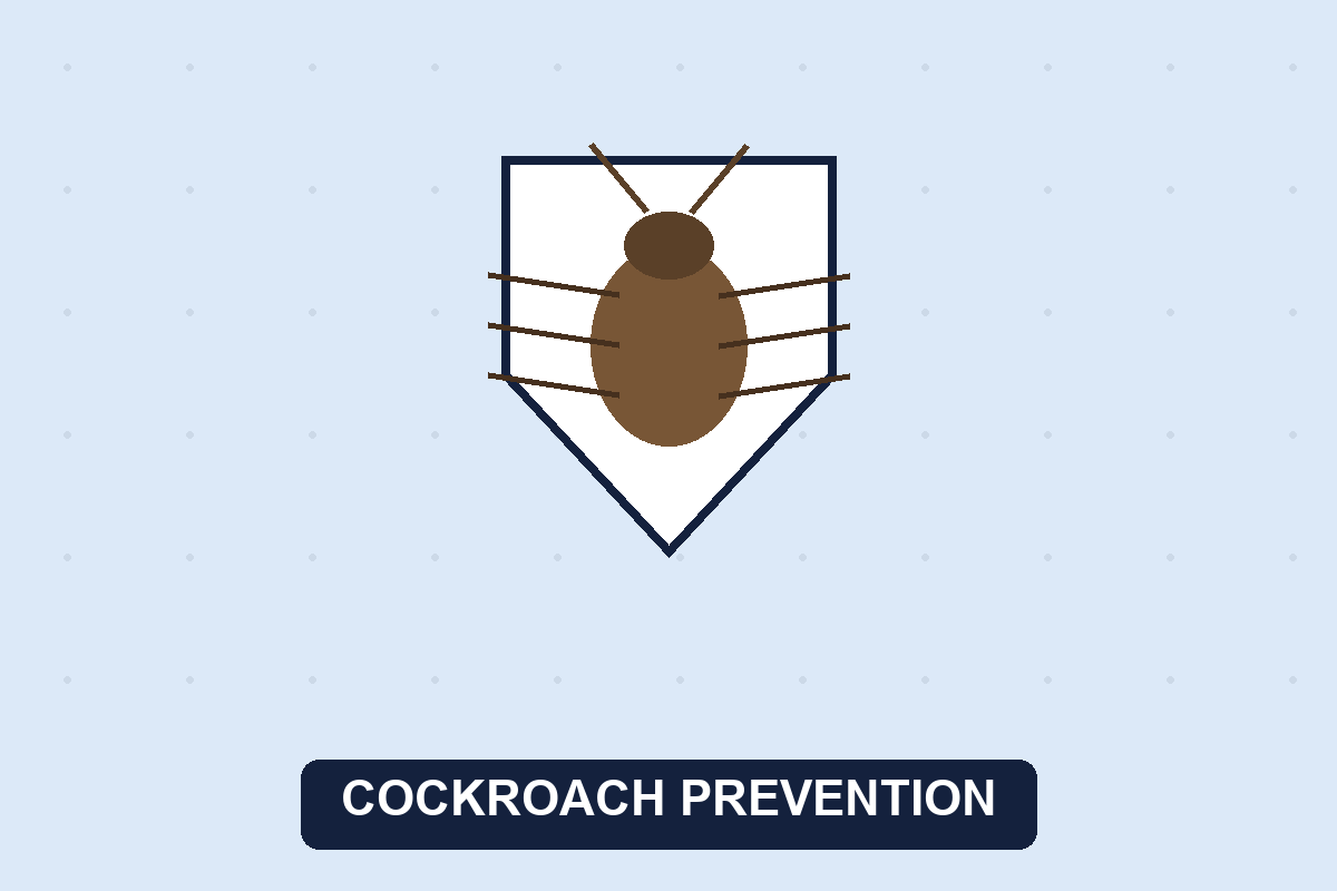 Cockroach prevention illustration of a cockroach and shield