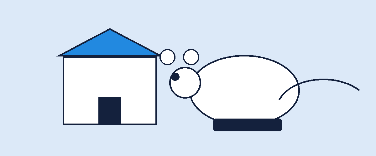Illustration of a house cross section and a mouse showing what pest control does for mice
